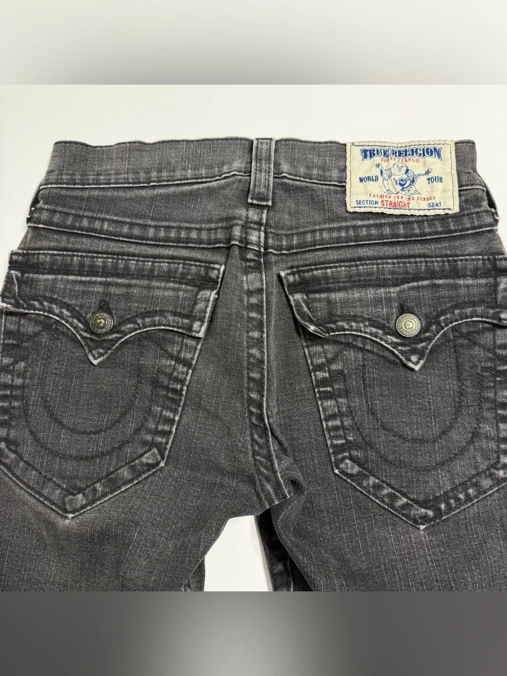 True Religion Ricky Straight Jeans 30x32.5 Black Gray Wash Made in USA
